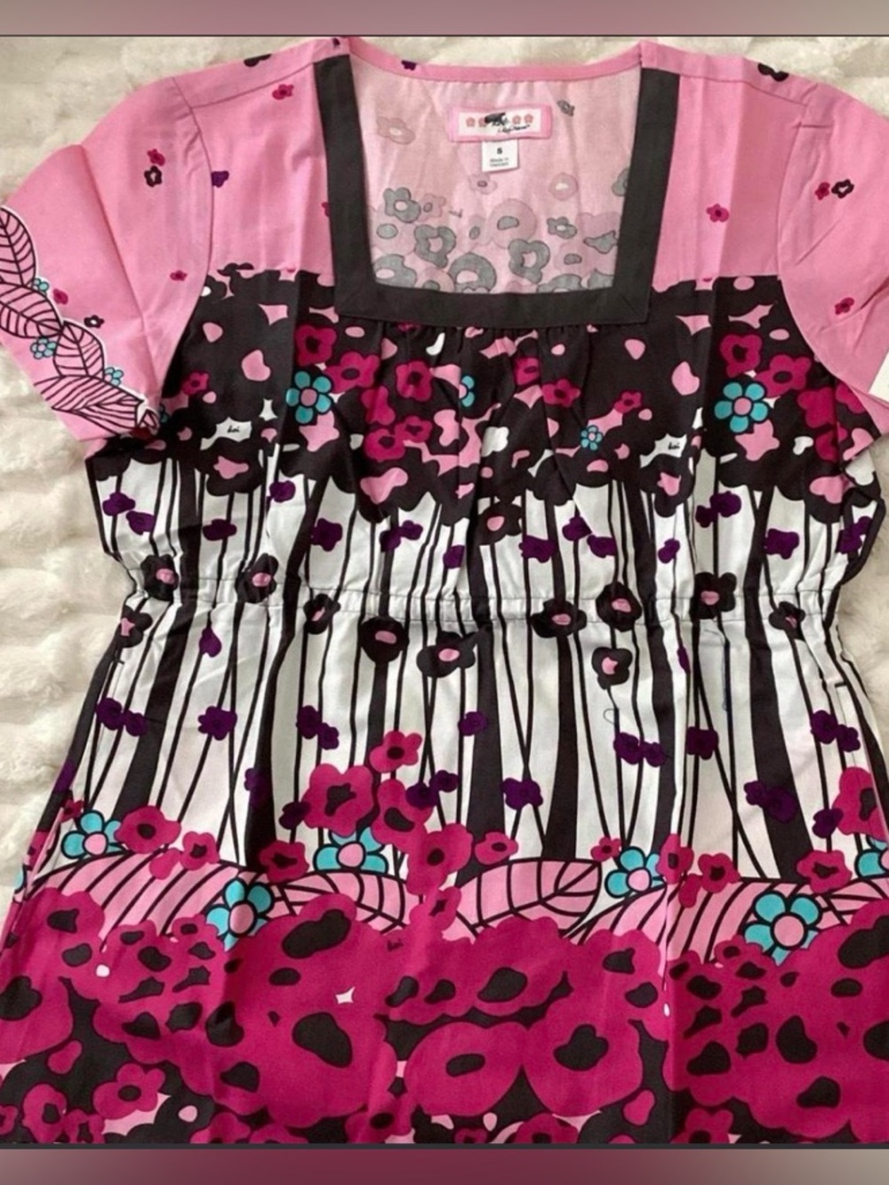 Pink Floral Scrub Top